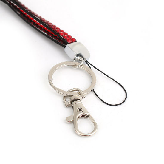Picture of Red Acrylic Rhinestone ID Holder Neck Strap Lanyard 51cm(20 1/8") long, 1 Piece