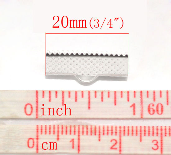 Image de 100 Fermoirs griffe pour Ruban Crimp Fin Argenté 20x8mm