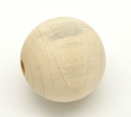 Natural Hinoki Wood Beads Ball 25mm - 23mm Dia, Hole: Approx 5mm, 30 PCs