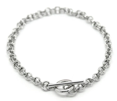 Picture of Alloy Toggle Clasp Double Loop Cable Chain Bracelets Silver Tone 22cm(8 5/8") long, 4 PCs