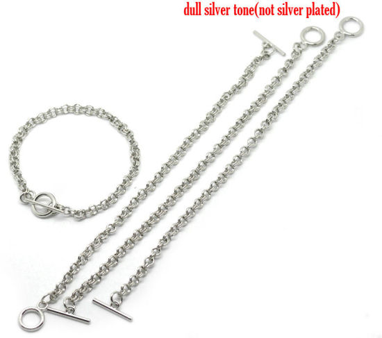Picture of Alloy Toggle Clasp Double Loop Cable Chain Bracelets Silver Tone 22cm(8 5/8") long, 4 PCs