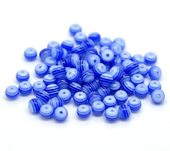 Picture of Resin Bubblegum Beads Ball White Stripe Pattern About 6mm Dia, Hole: Approx 1.2mm, 500 PCs