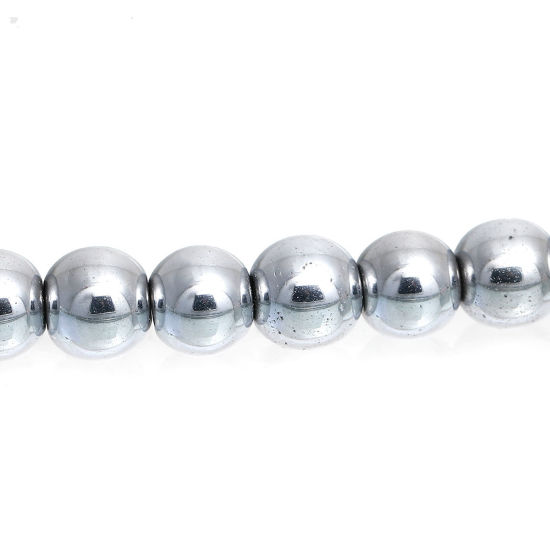 Picture of Hematite Beads Round Silver Tone About 8mm( 3/8") Dia, Hole: Approx 1.8mm, 40cm(15 6/8") long, 1 Strand (Approx 54 PCs/Strand)