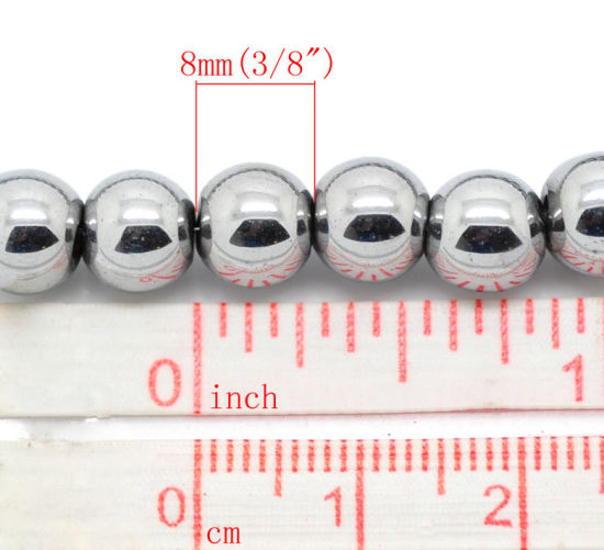 Изображение Бусины  8mm из Гематита Круглые Серебряный Тон,проданные 1 нитк у(40cm)