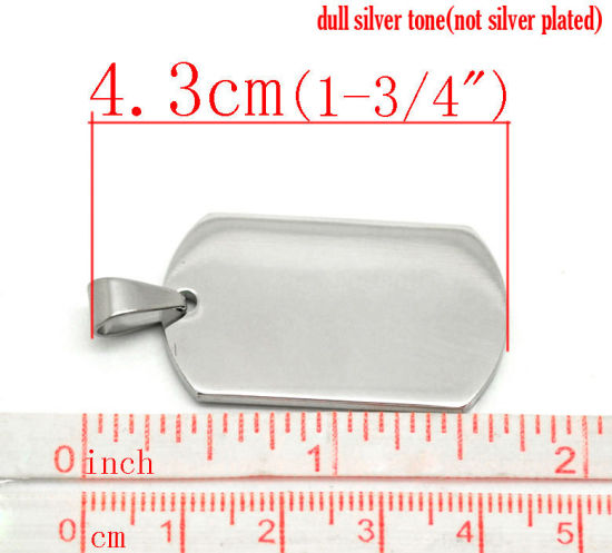 Picture of 3 PCs 304 Stainless Steel Blank Stamping Tags Pendants Rectangle Silver Tone Double-sided Polishing 4.3cm x 2.2cm