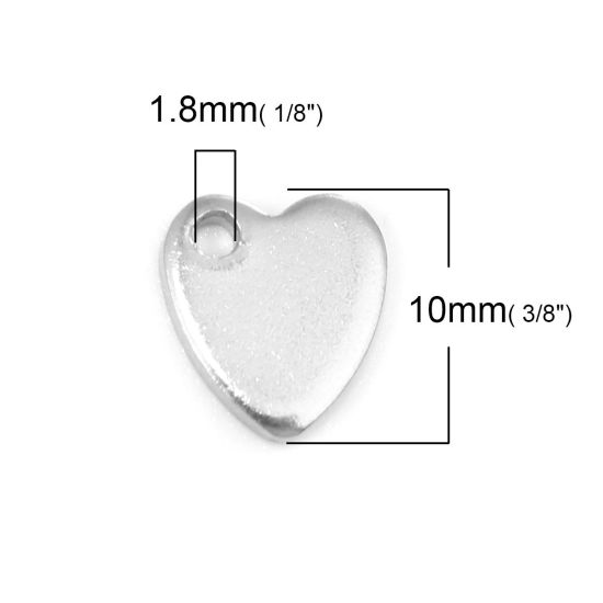 Picture of 304 Stainless Steel Blank Stamping Tags Charms Heart Silver Tone Roller Burnishing 10mm x 9mm, 50 PCs