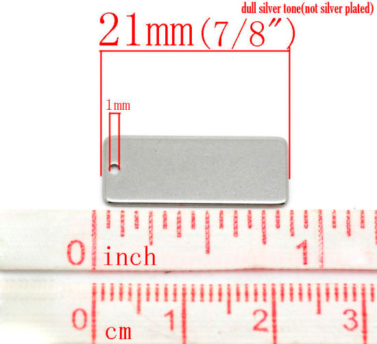 Picture of 304 Stainless Steel Blank Stamping Tags Charms Rectangle Silver Tone Roller Burnishing 21mm x 9mm, 20 PCs