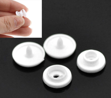 Plastic Snap Fastener Buttons Round White 10x5mm( 3/8" x 2/8") 9x4mm( 3/8" x 1/8") 9x3mm( 3/8" x 1/8"), 200 Sets(4 PCs/Set)
