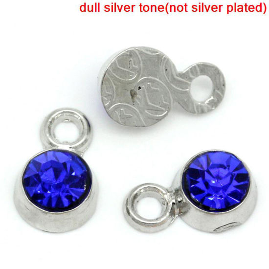Immagine di Lega + Strass Settembre Pietra Fortunato e Nato Charm Ciondoli Tondo Tono Argento Con Strass 8mm x 5mm , 50 Pz