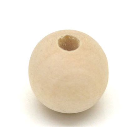 Hinoki Wood Spacer Beads Round Natural About 16mm Dia., Hole: Approx 4mm, 100 PCs