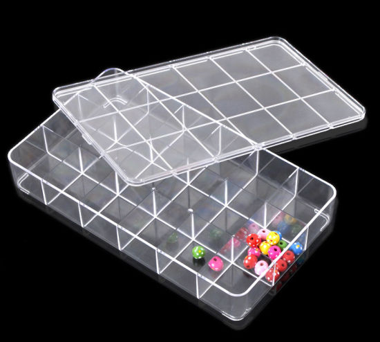 Picture of Acrylic Beads Organizer Container Storage Box Rectangle Transparent 29x16.5cm(11 3/8"x6 4/8"), 1 Piece(18 Compartments)