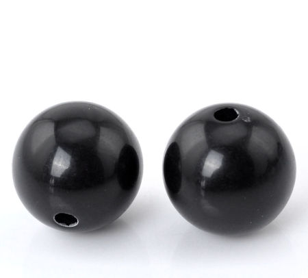 Acrylic Opaque Bubblegum Beads Ball Black Polished About 14mm Dia, Hole: Approx 2.4mm, 50 PCs