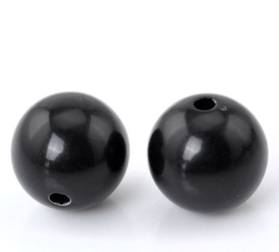 Bild von Acryl Undurchsichtig Perlen Ball Schwarz Poliert ca 14mm D Loch:ca 2.4mm 50 Stück