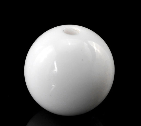 Bild von Acryl Undurchsichtig Perlen Rund Weiß Poliert ca 14mm D Loch:ca 2.4mm 100 Stück