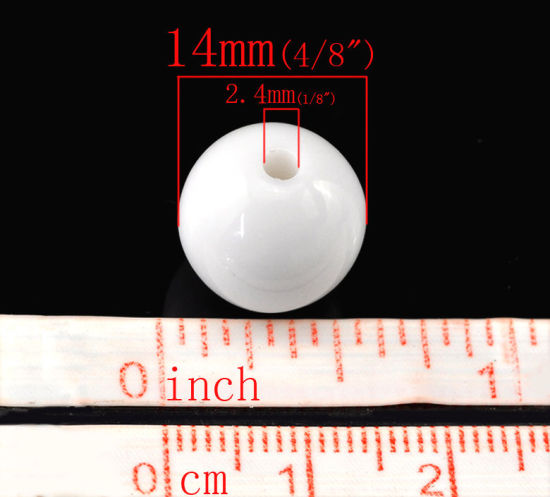 Bild von Acryl Undurchsichtig Perlen Rund Weiß Poliert ca 14mm D Loch:ca 2.4mm 100 Stück