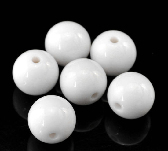 Bild von Acryl Undurchsichtig Perlen Rund Weiß Poliert ca 14mm D Loch:ca 2.4mm 100 Stück