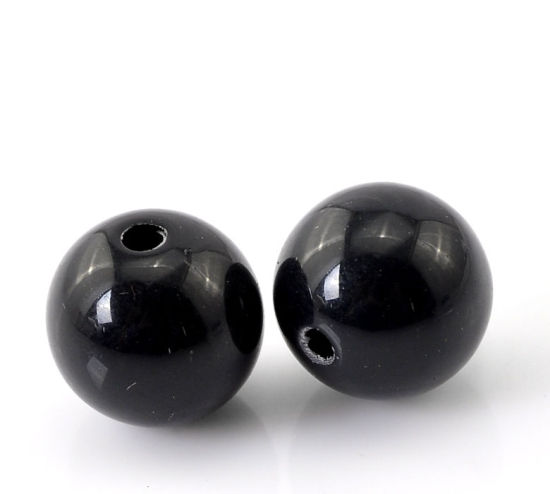 Bild von Acryl Perlen Ball Schwarz Poliert 10mm D Loch:ca 1.8 mm 200 Stück