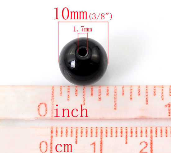 Bild von Acryl Perlen Ball Schwarz Poliert 10mm D Loch:ca 1.8 mm 200 Stück