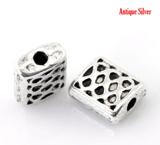 Picture of Zinc Based Alloy Spacer Beads Rectangle Antique Silver Color Spot Color Plated About 7mm x 6mm, Hole: Approx 1.5mm, 100 PCs