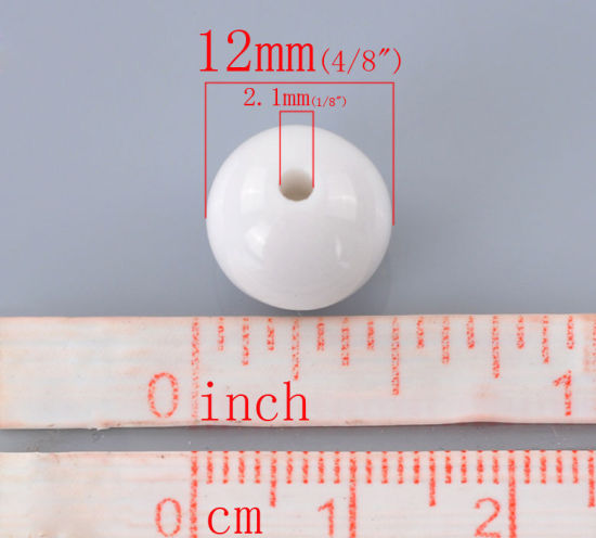 Bild von Acryl Perlen Ball Weiß Poliert 12mm D Loch:ca 2mm 100 Stück