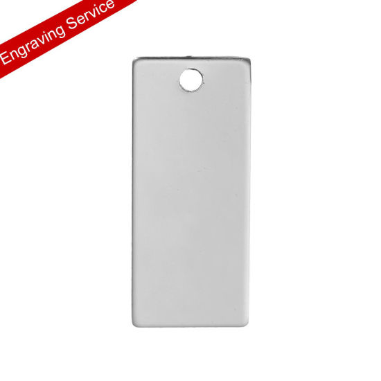 Picture of 304 Stainless Steel Blank Stamping Tags Pendants Rectangle Silver Tone Roller Burnishing 3.8cm x 16mm, 10 PCs