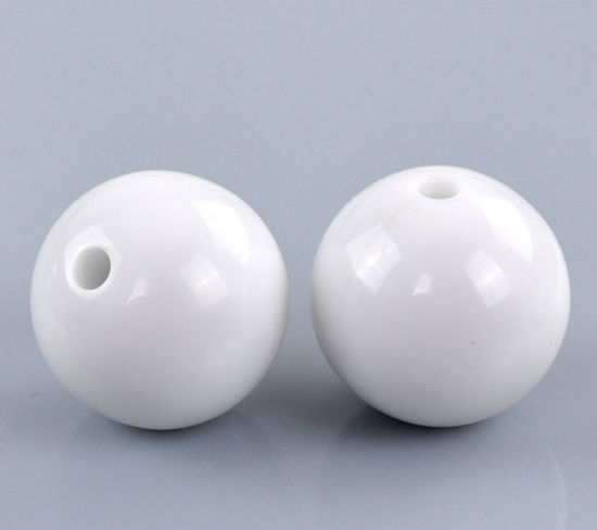 Image de Perle Bubblegum en Acrylique Balle Blanc Brillant 16mm Dia, Taille de Trou: 2.4mm, 50 PCs