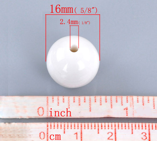 Image de Perle Bubblegum en Acrylique Balle Blanc Brillant 16mm Dia, Taille de Trou: 2.4mm, 50 PCs