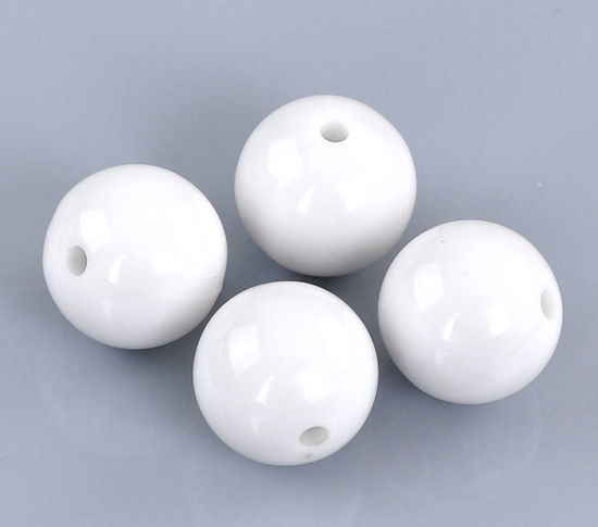 Image de Perle Bubblegum en Acrylique Balle Blanc Brillant 16mm Dia, Taille de Trou: 2.4mm, 50 PCs