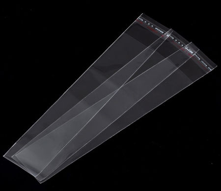 Immagine di ABS Buste Bustine Plastica Confezioni Chiusura Adesiva Rettangolo Trasparente 20cm x 3.5cm, 200 Pz