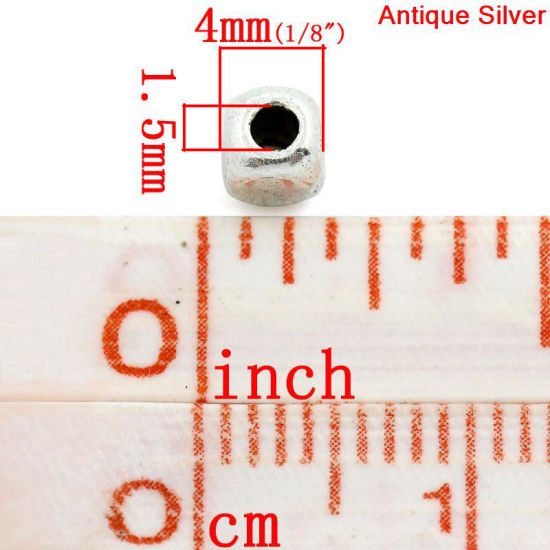 Bild von Zinklegierung Zwischenperlen Spacer Perlen Würfel Antiksilber Farbe Plattiert ca. 4mm x 4mm, Loch:ca. 1.5mm, 200 Stück