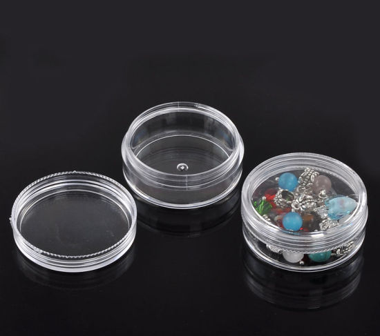 Picture of Plastic Beads Organizer Container Storage Box Round Transparent 5cm(2") x 5cm(2"), 8 PCs