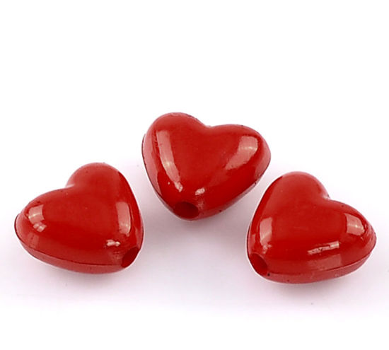 Image de Perle en Acrylique Opaque Cœur Rouge Brillant 11mm x 10mm, Taille de Trou: 2mm, 200 PCs