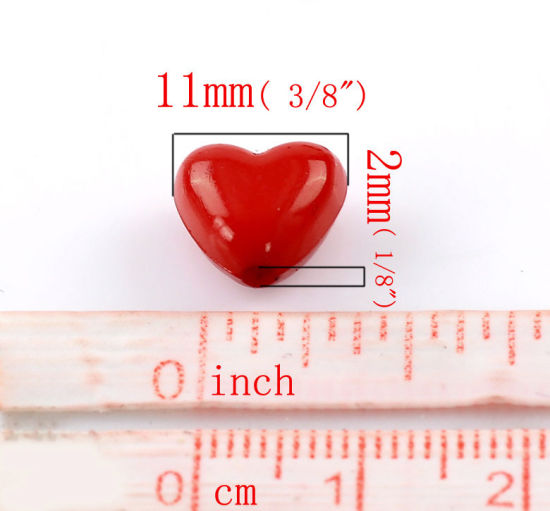 Image de Perle en Acrylique Opaque Cœur Rouge Brillant 11mm x 10mm, Taille de Trou: 2mm, 200 PCs