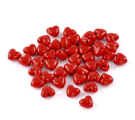 Image de Perle en Acrylique Opaque Cœur Rouge Brillant 11mm x 10mm, Taille de Trou: 2mm, 200 PCs