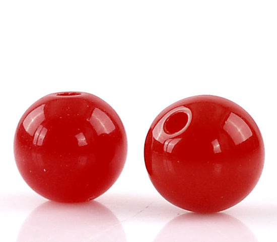 Imagen de Cuentas Chicle Acrílico de Bola Opaco,Rojo 8mm Diámetro, Agujero: acerca de 1.5mm, 300 Unidades