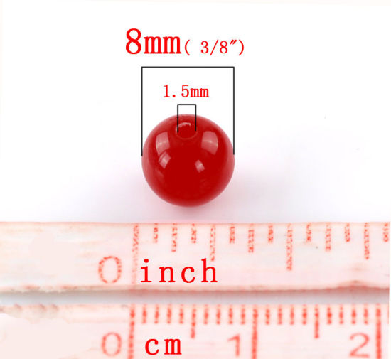 Imagen de Cuentas Chicle Acrílico de Bola Opaco,Rojo 8mm Diámetro, Agujero: acerca de 1.5mm, 300 Unidades