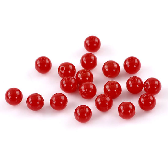 Imagen de Cuentas Chicle Acrílico de Bola Opaco,Rojo 8mm Diámetro, Agujero: acerca de 1.5mm, 300 Unidades