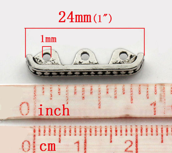 Bild von Zinklegierung Zwischenperlen Spacer Perlen Rechteck Antiksilber Punkt Farbe Plattiert ca. 24mm x 5mm, Loch:ca. 1mm, 50 Stück