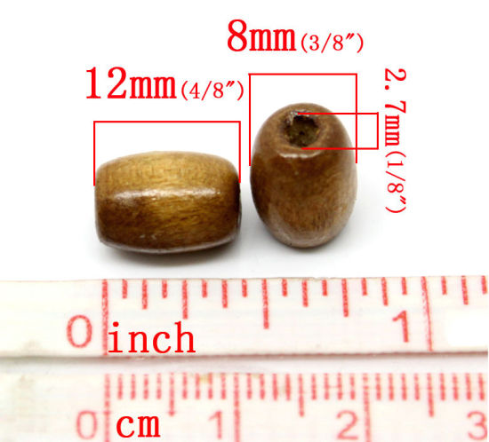 Picture of Natural Wood Spacer Beads Cylinder Light Coffee About 12mm x 8mm, Hole: Approx 2.7mm, 300 PCs