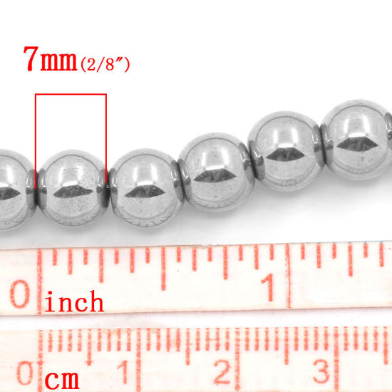 Bild von Hämatit Lose Perlen Rund Versilbert 8mm D., Loch: 1mm, 40cm Länge, 1 Strang (ca. 54 Stk.)