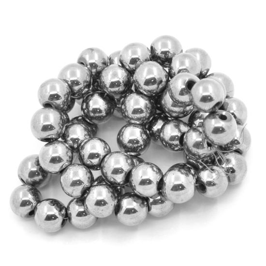 Image de 1Enfilade Perles rondes en hématite Argenté,Dia.8mm.Trous:1mm(40cm/enfilade,environ 54pcs/enfilade)