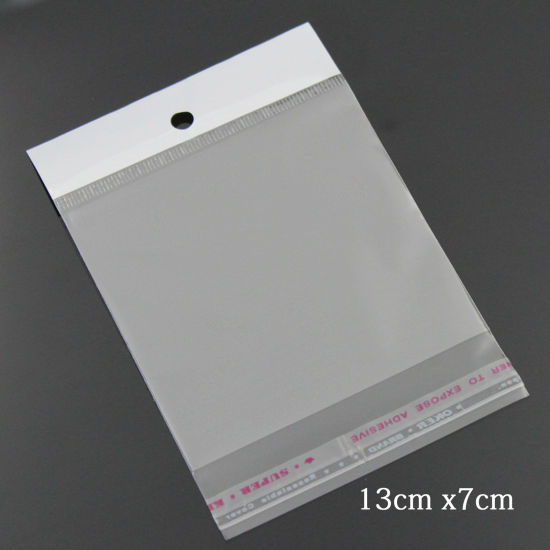 Bild von ABS Plastik Selbstklebender Beutel Rechteck Transparent mit Rundloch (Nutzfläche 9cm x 7cm) 13cm x 7cm 100 Stück