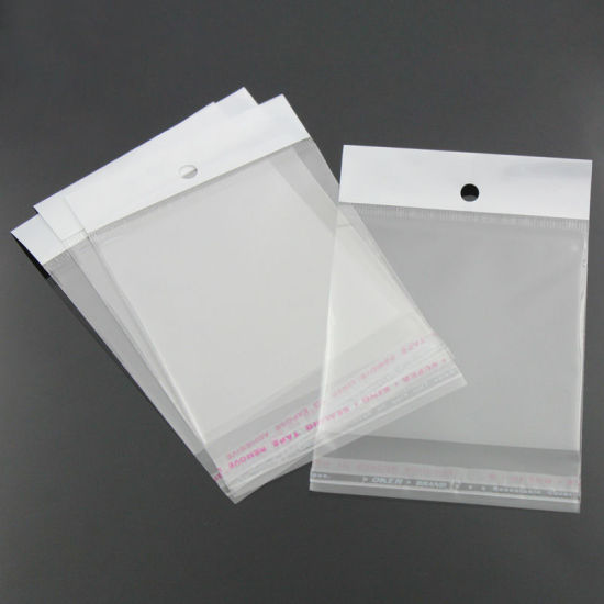 Bild von ABS Plastik Selbstklebender Beutel Rechteck Transparent mit Rundloch (Nutzfläche 9cm x 7cm) 13cm x 7cm 100 Stück