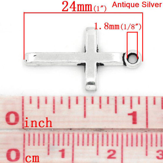 Picture of Zinc Based Alloy Easter Charms Cross Antique Silver Color 24mm(1") x 14mm( 4/8"), 60 PCs