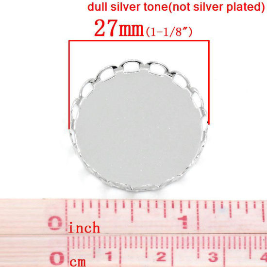 Image de Support pour Cabochon en Laiton Rond Argent Mat (Convenable à Cabochon 25mm Dia.) 27mm Dia, 20 PCs