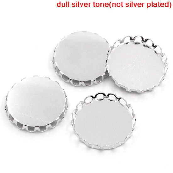 Image de Support pour Cabochon en Laiton Rond Argent Mat (Convenable à Cabochon 25mm Dia.) 27mm Dia, 20 PCs