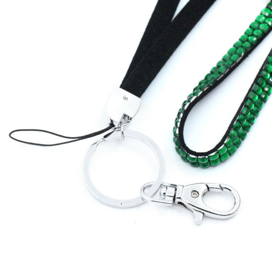 Picture of Acrylic Strap Lanyard ID Card /Mobile Phone Green With Lobster Clasp Key Ring 52cm(20 4/8") long,1Piece 