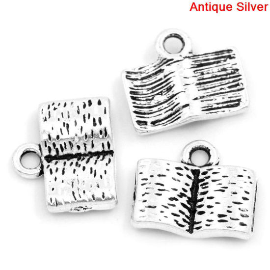 Picture of Graduation Jewelry Zinc Based Alloy Open Book Charms Antique Silver Color 12mm( 4/8") x 10mm( 3/8"), 30 PCs