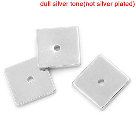 30 Stück Messing Zwischenperlen Spacer Perlen zur DIY-Schmuckherstellung Silberfarbe Quadrat ca. 8mm x 8mm, Loch:ca. 0.9mm