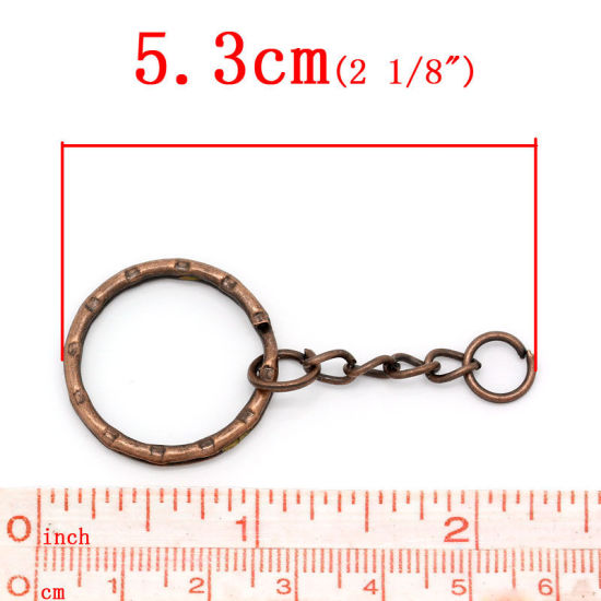 Bild von Eisen(Legierung) Schlüsselketten & Schlüsselring, Rund Rotkupferfarbe 5.3cm D., 30 Stück